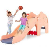 4-in-1 Kids Indoor Slide Playset Folding Children Climber & Slide Toy Set-Pink