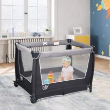 Goplus - 4 in 1 Reisebett, Laufgitter Wiege Windeltisch, ab Geburt bis 15 kg, mit Matratze & Wickelauflage, Mobil & Faltbar, mit Anhaenger & Musik,