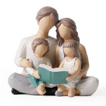 4-köpfige Familie mit Lesebuchfiguren, handbemalte Figuren, Geschenke für Eltern oder Tochter und Sohn, Heimdekoration