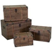 4 malles en bois éco-cuir marron