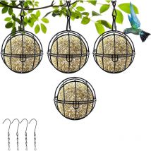4 Mangeoire Oiseaux Exterieur Support de Boulette de Mésange Bird Feeder avec Crochets Métal Boule de Graisse Oiseaux Sauvages Mangeoire - Noir Ronde