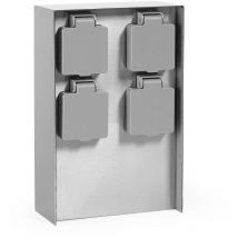 Xpotool - Wiltec Multiprise de jardin quadruple – 4 prises – 147 x 70 x 230 mm – Forme carrée – en Acier inox – Borne à utilisation extérieure IP44
