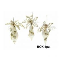 Ingrocart - 4 ornamenti palle albero natale - colore crema/oro - decorazione addobbo natalizio