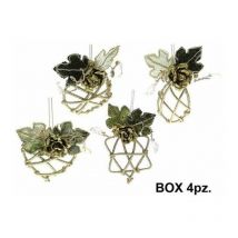 4 ornamenti palle albero natale - colore verde/oro - decorazione addobbo natalizio