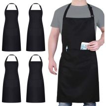 4 Pack Chef Tabliers, Noir Tablier avec 2 Poches, Etanche Réglable Tablier pour Homme Femme,Tablier Cuisine Professionnel pour Cuisine, Jardinage,