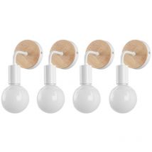 4-pack Industrial Wall Light Wood Metal Wall Sconce Vintage Decoration Wall Lamp Indoor Reading Light White