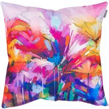 Bean Bag Bazaar - 4 Pack Outdoor Cushion -43cm x 43cm - Pink Oil Paint, Ready Fibre Filled, Water Resistant - Decorative Scatter Cushions for Garden