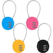 4 pcs Cadenas Code,Cadenas Code à 3 Chiffres (4 Couleur),Cadenas Valise Avion,Cadenas Câble à Code pour Vélo, Sac de Voyage,Casier ou Sac à Dos