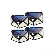 Largeight - 4 pcs Ensemble de lampes solaires extérieures 100 led avec détecteur de mouvement, angle d'clairage 270, étanchéité IP65, luminaires