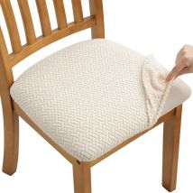 Aougo - 4 Pcs Housse de Chaise Extensible en Jacquard Housse Assise Chaise pour Salle à Manger, Amovibles et Lavables (avec Sangles de Dossier)