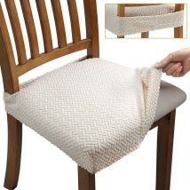 4 Pcs Housse de Chaise Extensibles en Jacquard pour Salle à Manger Amovibles et Lavables (avec Sangles de Dossier), Beige