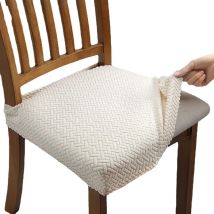 4 Pcs Jacquard Dining Chair Cushion Covers - Beige, Solid Colour Stretch Chair Cover Cover, Hotel Home Dining Chair Cover