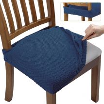 Linghhang - 4 Pcs Jacquard Dining Chair Cushion Covers - Navy, Solid Colour Stretch Chair Cover Cover Cover, Hotel Home Dining Chair Cover Cover