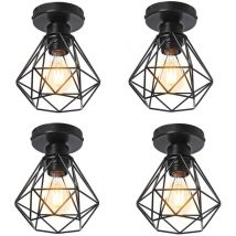 Plafonnier Industriel E27 Vintage Luminaire Suspension de Plafond Abat-jour Diamant Ø16CM pour Chambre Couloir Noir - 4Pcs