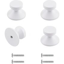 4 Pcs Pomelli per Armadietti Pomello Metallo per Cassetto Maniglie Rotondo per Mobili a Foro Singolo con Viti - Bianco