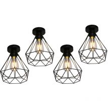 4 Pezzi Lampadario da Soffitto Gabbia Diamantata in Metallo Stile Vintage Industriale E27 20cm er Cucina Camera da Letto Nero