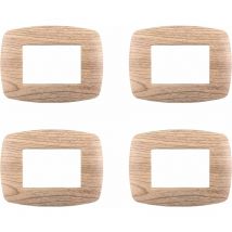 4 Pezzi Placca Plastica Slim Legno Chiaro Compatibile Con Bticino Living Light 3 Posti