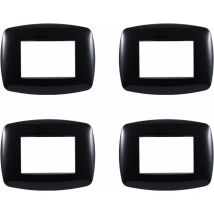 4 Pezzi Placca Plastica Slim Nera Compatibile Con Bticino Living Light 3 Posti