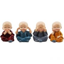 Supermarket - 4pcs Mignon Moine Figurines en Résine - Ornement Créatif pour Maison/Bureau/Voiture
