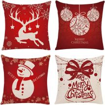 4 pièces 45x45 cm Housse de coussin de Noël, housse de coussin en lin, coussin décoratif de Noël, ensemble de coussin de Noël, coussin de Noël,