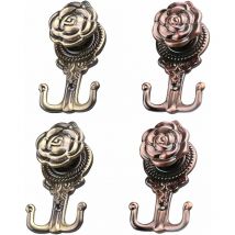 4 Pièces Rose Motif Métal Rideau Crochets,Vintage Embrasses à Rideaux Crochets Vintage Draperie Rideau Tieback Crochets en Alliage de Zinc pour