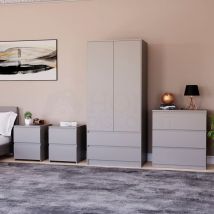 Home Discount - 4 Piece Denver Bedroom Set, 2 Drawer Large Bedside Chest x 2, 3 Drawer Chest, 2 Door 2 Drawer Wardrobe, Grey