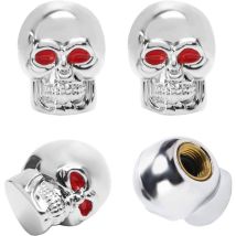 4 Pièces Bouchons de Valve Crâne Chrome Pneu Accessoires de Voiture Bouchons de Valve Universels pour Voiture suv Moto Vélo (Argent)