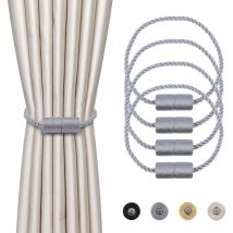 4 Pièces Magnétiques Embrasses de Rideaux Gris Tressées Boucle de Rideau Aimanté Attache Rideau Corde de Rideau de 45 cm - Accessoires de Rideaux