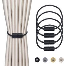 4 Pièces Magnétiques Embrasses de Rideaux Noir Tressées Boucle de Rideau Aimanté Attache Rideau Corde de Rideau de 45 cm - Accessoires de Rideaux