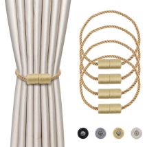4 Pièces Magnétiques Embrasses de Rideaux Or Tressées Boucle de Rideau Aimanté Attache Rideau Corde de Rideau de 45 cm - Accessoires de Rideaux pour