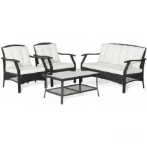 4 Pieces Outdoor Patio Furniture Set Rattan Conversation Sofa Set With Cushions