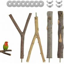 Ahlsen 4 Pièces Perchoir pour Oiseaux, Perchoirs pour Cage à Oiseaux, Jouets Oiseaux en Bois, Jouets pour Perruches Accessoires, 2 Forme, avec 8