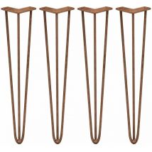Skiski - legs - 4 Pieds de Table en Épingle à Cheveux 71cm 3 Tiges en Acier Couleur Cuivre Épaisseur 12mm