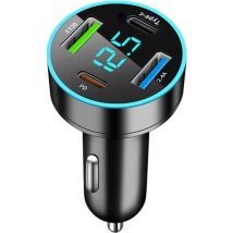 4 Ports Chargeur Voiture Allume Cigare USB, 20W Chargeur Allume Cigare USB Rapide Double PD & QC3.0 Prise Allume Cigare USB avec LED Voltmètre,noir