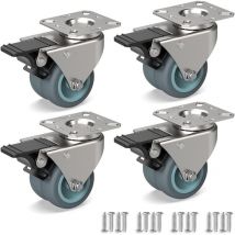 4 Roulettes Pivotantes Pour Meubles, Double roulettes lourdes avec frein + Vis - 50mm Jusqu'à 160KG - Roue en Caoutchouc pour Chariot