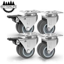 4 Roulettes pour Meubles 400KG , Roulettes Pivotantes 50mm Avec Frein et Sans Frein, Roues Plaques Industrielles Transport