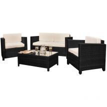 Comfy Living - 4 seat Rattan Garden Furniture Set in Black with Waterproof Cover