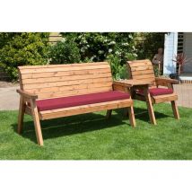Wooden Companion Straight Garden 4 Seat Chair Bench Red Cushion - Charles Taylor