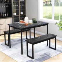 3-Piece Dining Table and Bench Set 4-Person Space-Saving Dinette for Kitchen Patio Outdoor