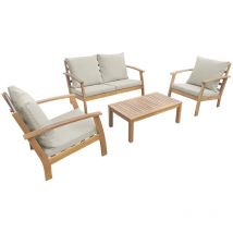 4-seater wooden garden sofa set, Ushuaia, Natural, 125x82.7x74.6 cm