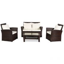 Famiholld - 4 Seaters Rattan Garden Sofa Furniture Sets Patio Conservatory Armchairs Table wish Cushion - Brown