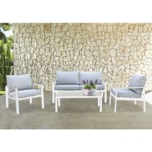 4 -seerer Wohnzimmer im Aluminium -Sesselesofa im Freien und im vollen Tisch mit Alcazar -Kissen - White