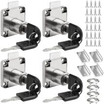 4 serrures de meubles de 22 mm, serrures d'armoire en acier inoxydable, 4 serrures avec des clés différentes, serrures de tiroir de bureau, serrures