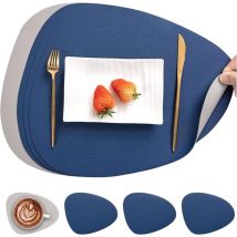 4 Set de Table et Dessous de Verre Antidérapant Imperméables pour Intérieur Cuisine Table à Manger Fête - Bleu