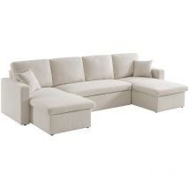 Sweeek - 4-Sitzer Doppel-Ecksofa mit Bouclé-Bezug, Schlaffunktion und 2 Bettkästen