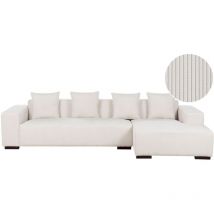 4-Sitzer Ecksofa Cremeweiß Stoffbezug Cord L-Förmig mit Chaiselongue Linksseitig 4 Dekokissen Modern Wohnzimmer Wohnlandschaft Polstersofa