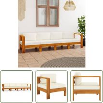 The Living Store 4-Sitzer-Gartensofa mit Cremeweißen Auflagen Massivholz Akazie - Gartenmöbel - Esszimmergarnitur - Outdoor Möbel - Holzsessel