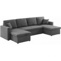 Sweeek - 4-Sitzer Wohnlandschaft, mit Schlaffunktion und Stoffbezug, Polyester, Dunkelgrau