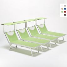 4er Set Professionelle Strandliegen Aus Aluminium Mit Dach Santorini - Grün