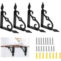 Ersandy - 4 Stück Dreieckige Regalhalterungen, Schwarze Regalhalterung, Eisen-wandregalhalterung, Robuste Regalhalterungen, Wandregalhalterung, 140 X 